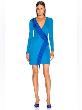 Galvan London Lago Fringe Cocktail Dress in Blue Size 4